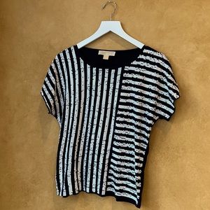 Michael Kors Tee Short Sleeve Sequin Stripe Top